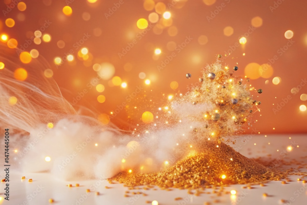 Poster abstract yellow bokeh background: glowing particle surreal photography