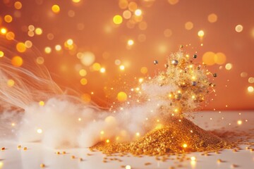 Fototapeta premium Abstract Yellow Bokeh Background: Glowing Particle Surreal Photography