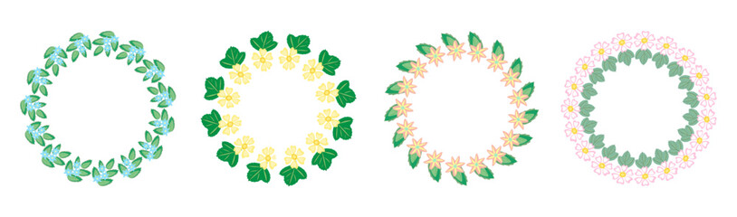Set of flower frames. Wreath with flowers. Floral frame, hand drawn simple cute botanical round frame.