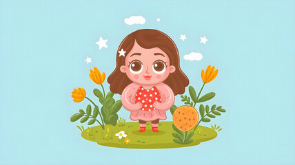 comical illustration of a little girl
