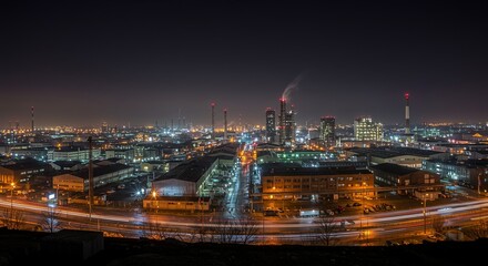 Fototapeta premium A city at night with a lot of lights and a lot of buildings
