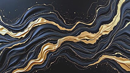 abstract design featuring flowing wavy patterns luxurious black gold color palette. intricate swirls create sense of movement depth evoking sense of elegance sophistication. dark bright gold...