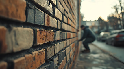 Naklejka premium Brick Wall with Person in Background