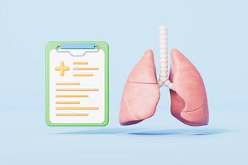 3d rendering medical lungs and medical record in blue background