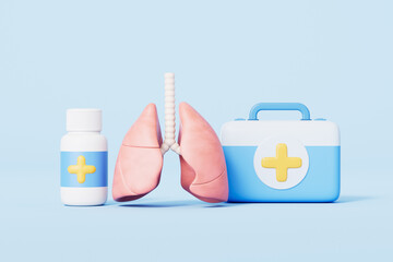 3d rendering medical lungs and medicine in blue background