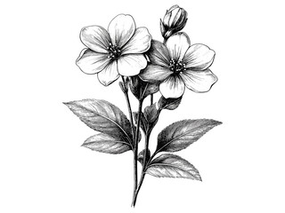 Spring beauty flower vintage engraving, hand-drawn botanical sketch, antique floral illustration, rustic garden motif, black sketch, old engraving style, trendy floral design, vintage decor.