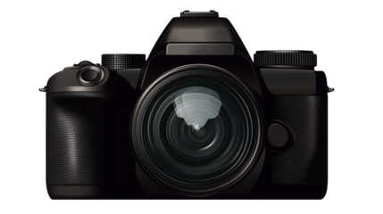 A set of high-quality black digital camera icons with professional detail, isolated on a transparent background
