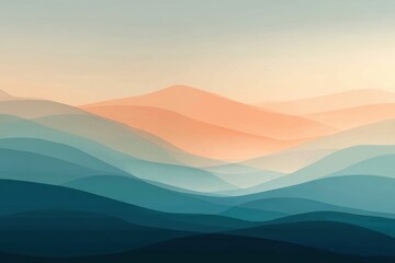 Abstract landscape of layered, colorful hills with soft gradients and smooth, flowing shapes in pastel tones.