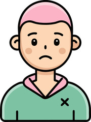 A cartoon of a bald cancer patient representing treatment journey and spreading support for cancer awareness  