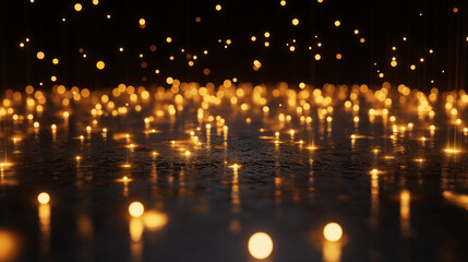 3D render of golden, glowing particles on a black background