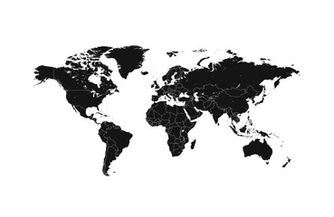 World map black silhouette with countries borders vector illustration. Black map of world with border outlines. © 11ua
