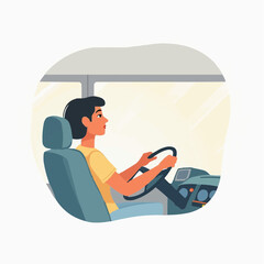 Woman focused driving a vehicle.