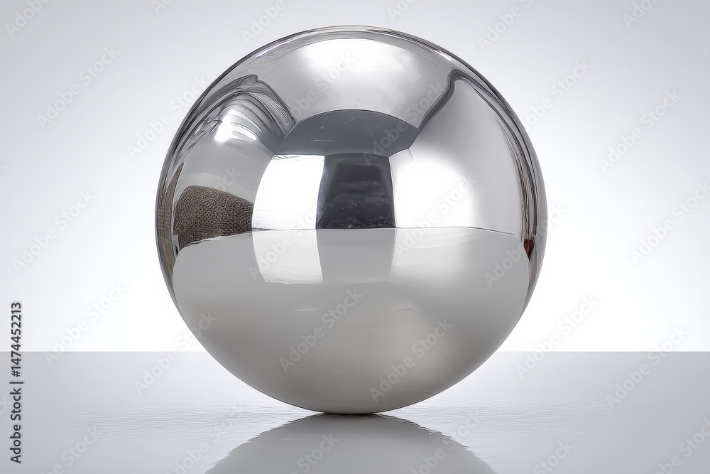 Poster Reflective spherical object on a clean surface showcasing modern design elements and simplicity in composition