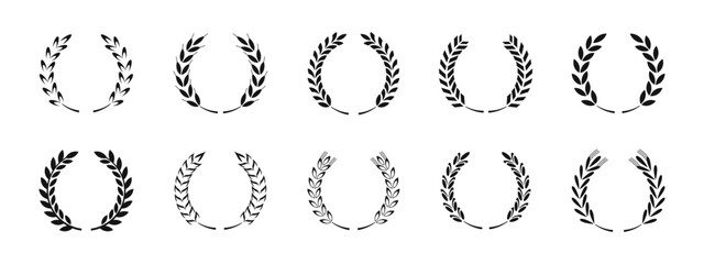Wheat and laurel wreath vector icon set. Award wreaths with wheat elements