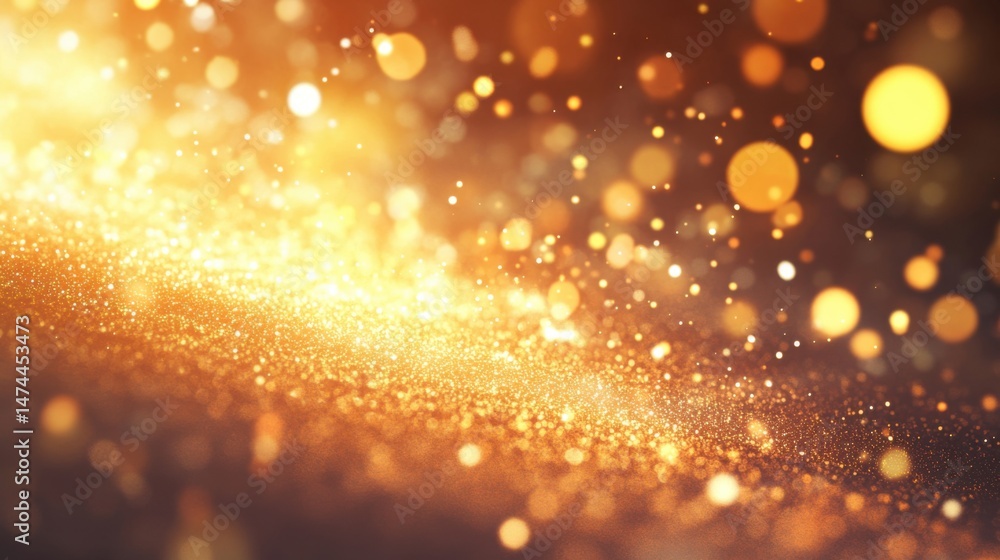 Poster golden glitter bokeh background with shimmering light particles and blurred effect for festive desig