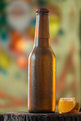 Beer bottle isolated on blurred background