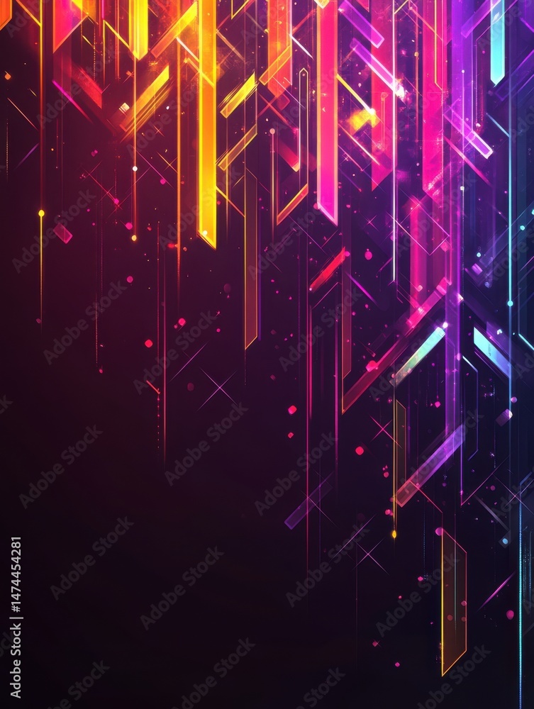 Poster abstract digital art with geometric shapes and vibrant colors in a modern style for background use
