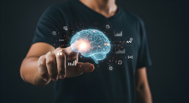 Human brain ai artificial intelligence and technology concept for business and innovation 100