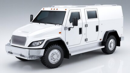 White armored vehicle robust transportation and security concept