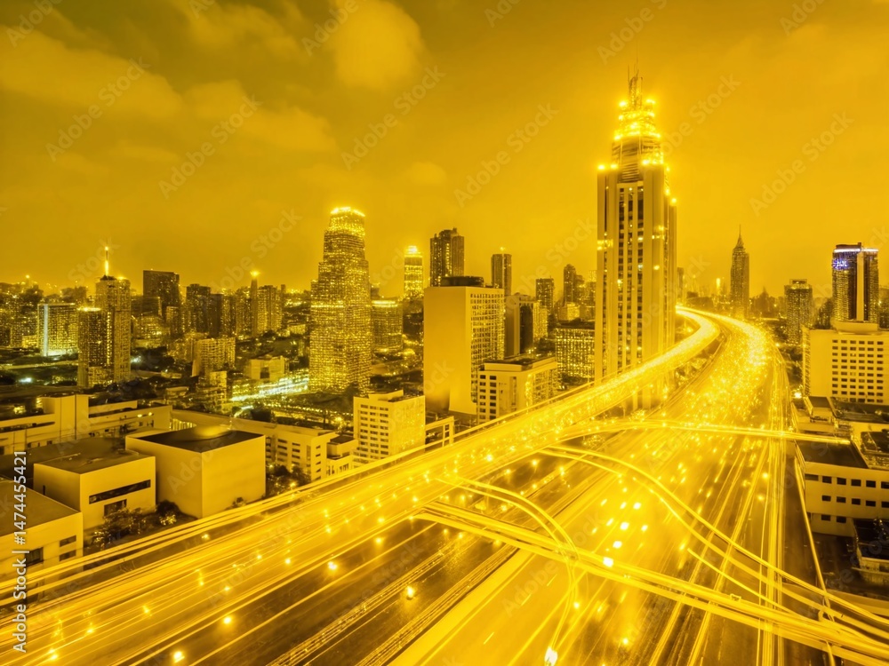 Poster aerial view of cityscape showing complex network of data flows