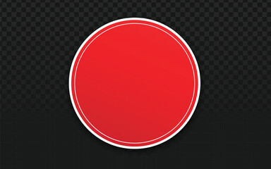 Realistic vector graphic of a red circle sticker or label with white border. Isolated object perfect for sale badges, labels, symbols, or design projects. Transparent background.