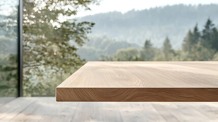 Wooden Table with Mountain View.