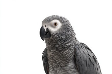 Fototapeta premium Close-up of a grey parrot against a white background.