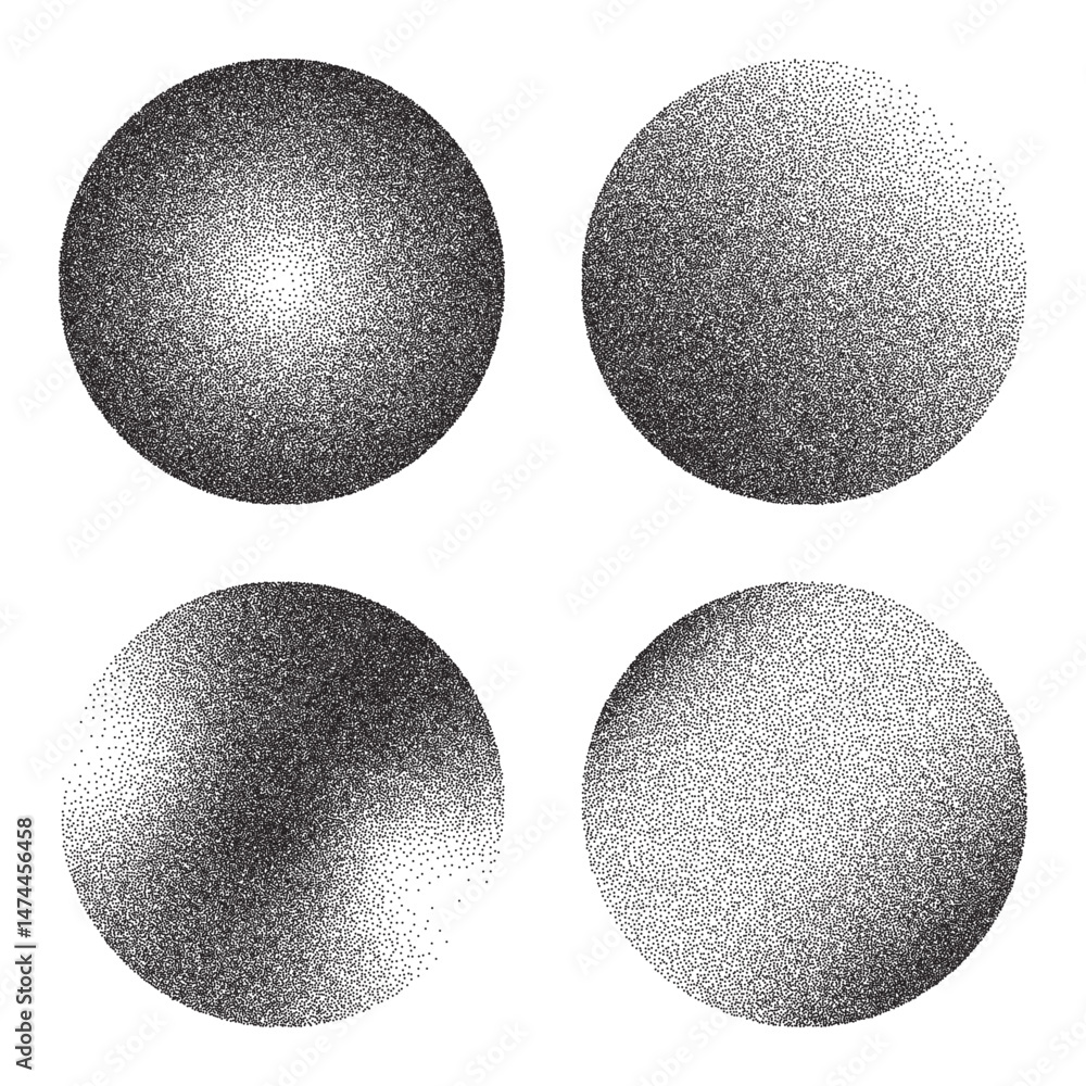 Poster vector pointillism dots gradient circles. grain noise halftone backgrounds