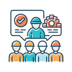 Vector illustration of a supervisor providing instructions to workers with checkmarks and tools

