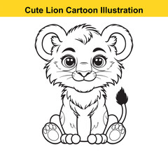 Obraz premium Cute Lion Cub Sitting Cartoon Illustration