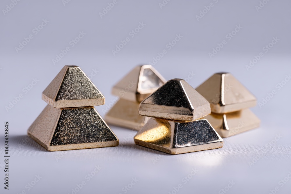 Aufkleber gold geometric shapes arranged on a white surface showcasing their metallic shine and unique designs