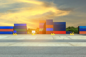 The containers are stacked in distribution warehouse.Shipping and transportation concept