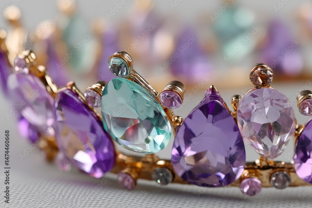 Poster elegant crown adorned with colorful gemstones showcases intricate design and craftsmanship in close-
