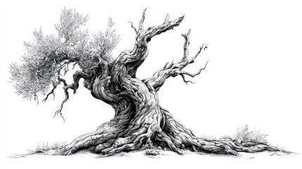 Ancient olive tree drawing
