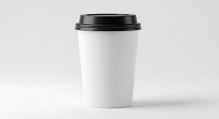 Blank White Coffee Cup Mockup with Black Lid for Branding Design and Advertising