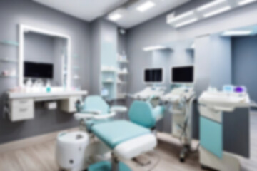 blurry beauty clinic, interior of beauty equipment in clinic with modern theme, bright lighting, blurry beauty clinic wallpaper, facial skin.