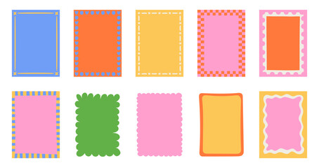 Vector simple minimal backgrounds  in brigh bold colors, simple wavy and groovy naive style, abstract simple hand drawn design templates, frames and borders for cards and prints