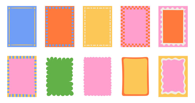 Vector simple minimal backgrounds  in brigh bold colors, simple wavy and groovy naive style, abstract simple hand drawn design templates, frames and borders for cards and prints