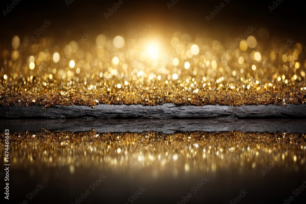 Poster golden glittering surface reflecting light in a vibrant display of shimmer and shine during a festiv