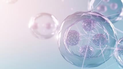 Abstract scientific background with translucent cells and glowing elements