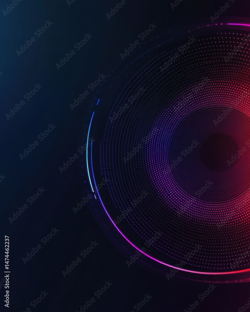 Aufkleber abstract technology background with glowing dots and rings in gradient colors digital art style