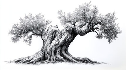 Ancient olive tree illustration