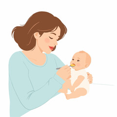 Mother lovingly feeding baby honey with spoon with.