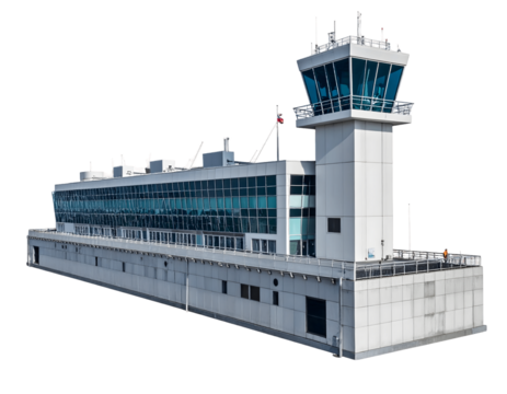 Airport Control Tower: Modern Design, Transparent Background