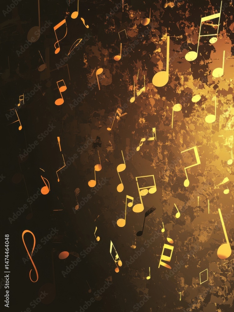 Poster musical notes floating on textured background abstract composition graphic design element decorative