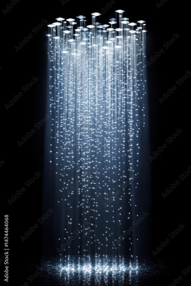 Aufkleber abstract light installation with square elements and reflective surface in dark room background