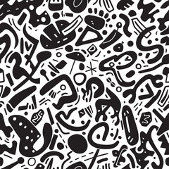  Black and White Abstract Doodle Pattern
