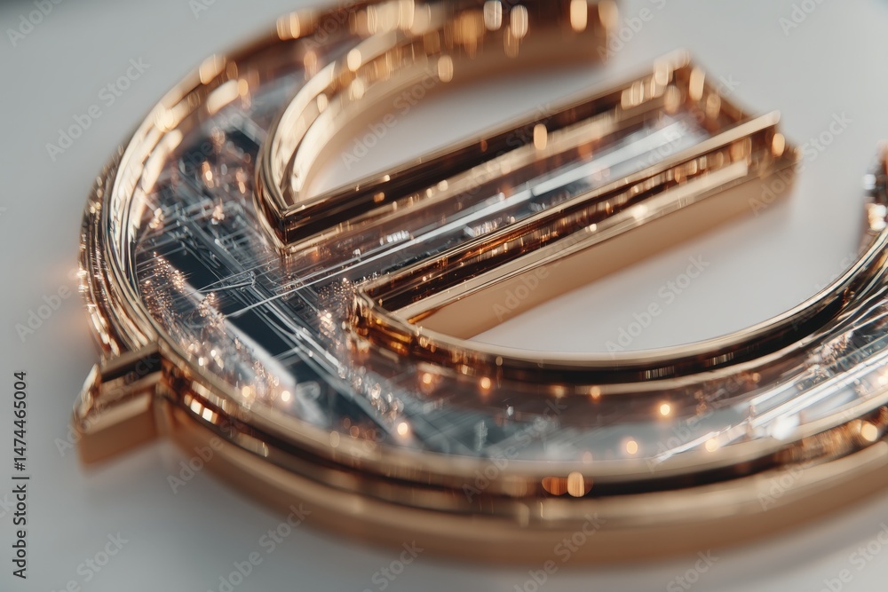 Poster intricate golden euro symbol detailed with technology design placed on a smooth surface