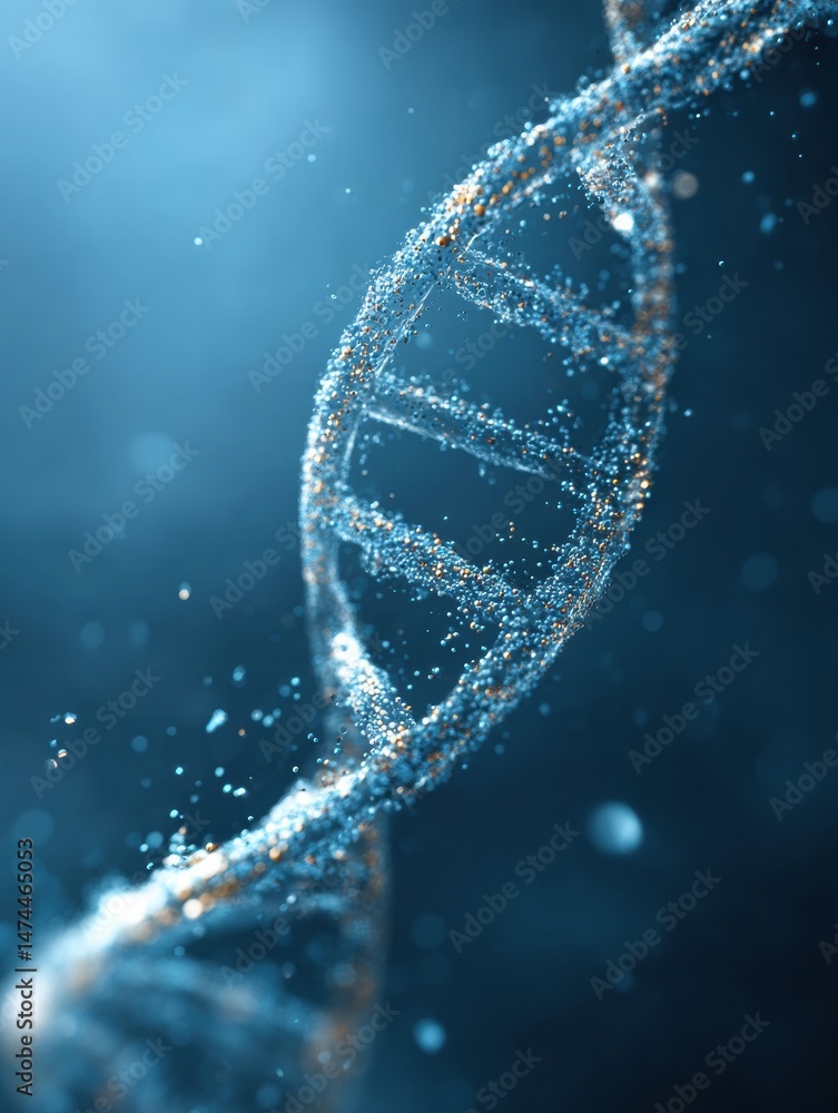 Poster Floating Abstract DNA Helix in a Serene Blue Environment Illustrating the Essence of Life and Genetic Science