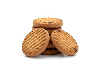 Stack of round cookies with ridges on a white surface